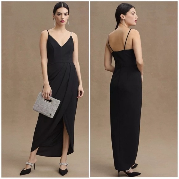 NWT Anthropologie BHLDN Lyra Faux Wrap Dress in Black - Size 4 - Picture 1 of 7